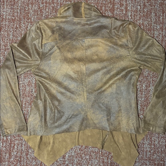 Bagatelle  brown faux leather handkerchief hem long  sleeve open front medium - Picture 7 of 11